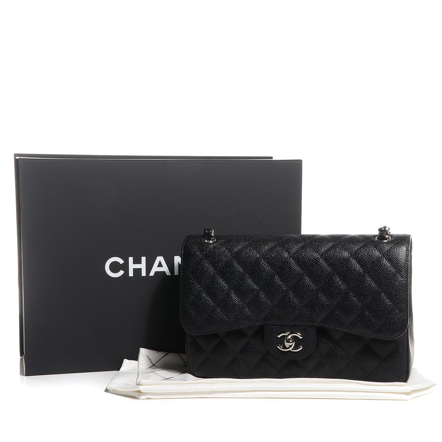 Caviar Quilted Jumbo Double Flap Black