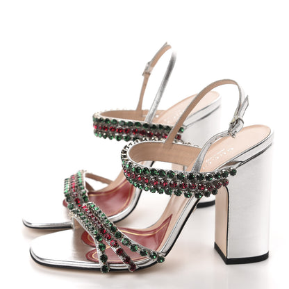 Gucci Nappa Silk Crystal Bertie High Heel Sandals 37 Argento 3 of 11