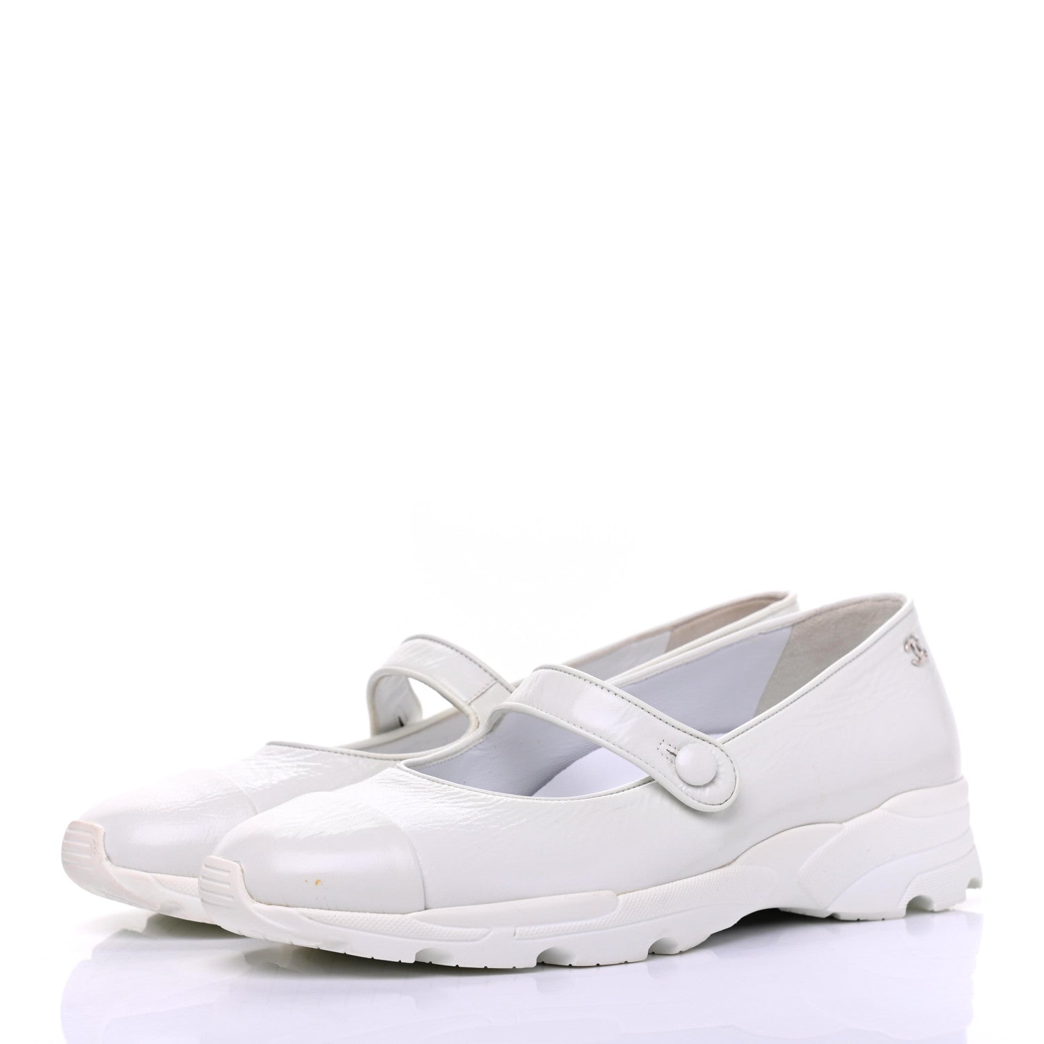 Chanel Patent Calfskin Mary Jane Strap Pumps 37 White 3 of 12