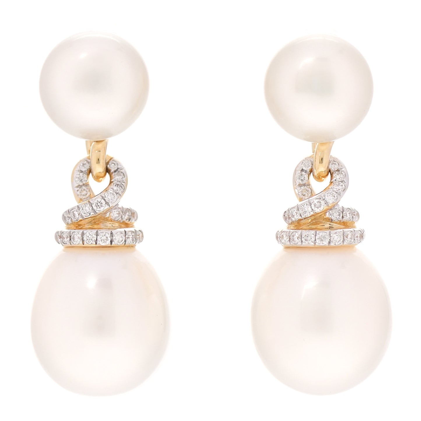 18K Yellow Gold Diamond Pearl Helena Drop Earrings