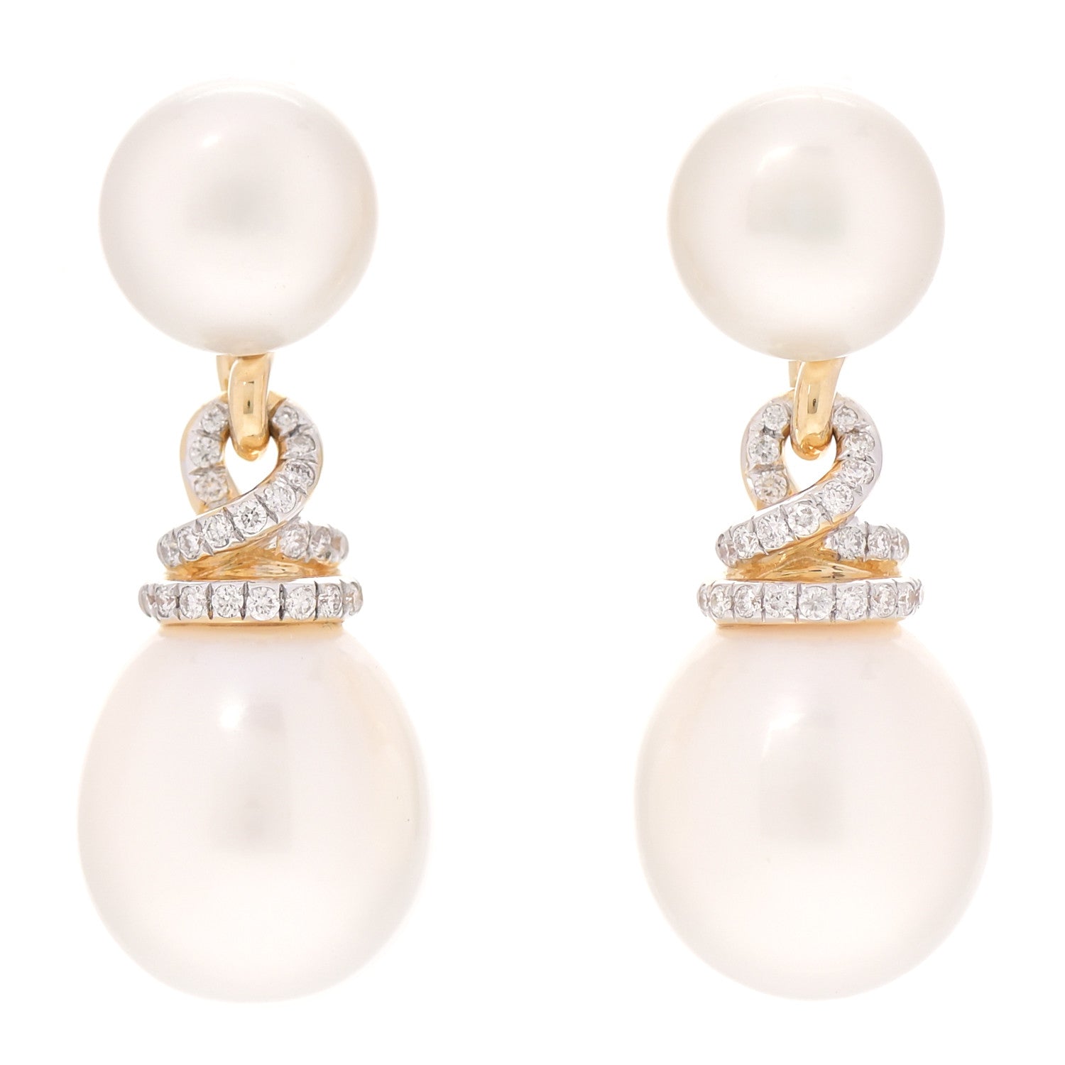 David Yurman 18K Yellow Gold Diamond Pearl Helena Drop Earrings 1 of 6