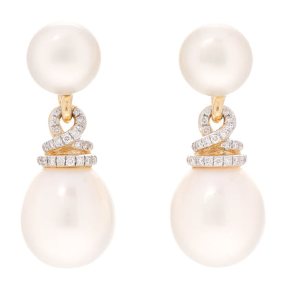 David Yurman 18K Yellow Gold Diamond Pearl Helena Drop Earrings 1 of 6