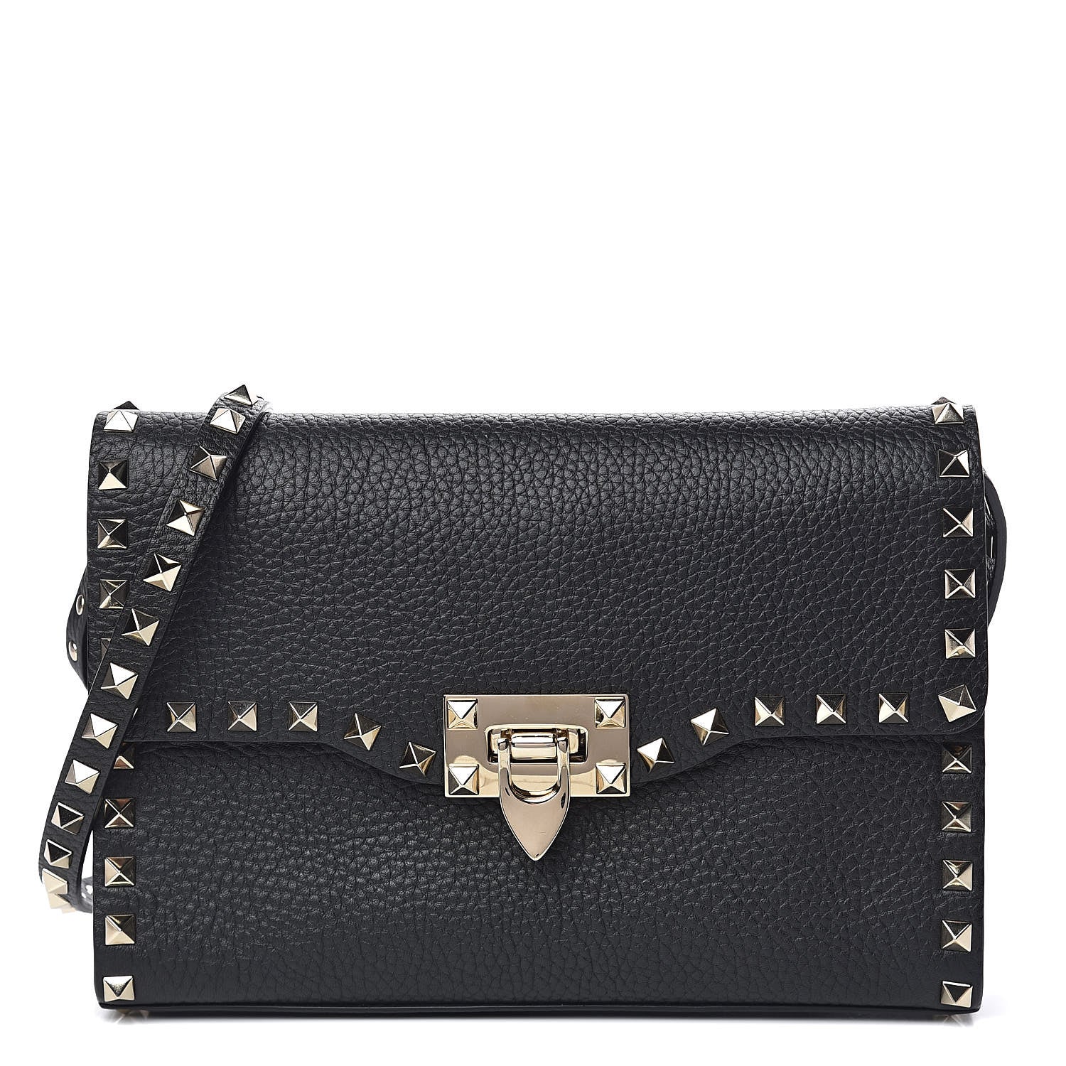 Valentino Garavani Pebbled Calfskin Medium Rockstud Flip Lock Crossbody Bag Black 1 of 9