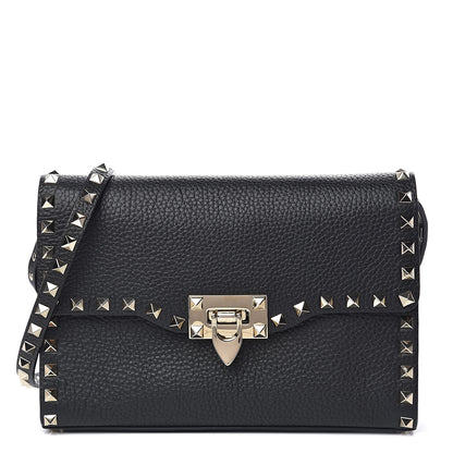 Valentino Garavani Pebbled Calfskin Medium Rockstud Flip Lock Crossbody Bag Black 1 of 9