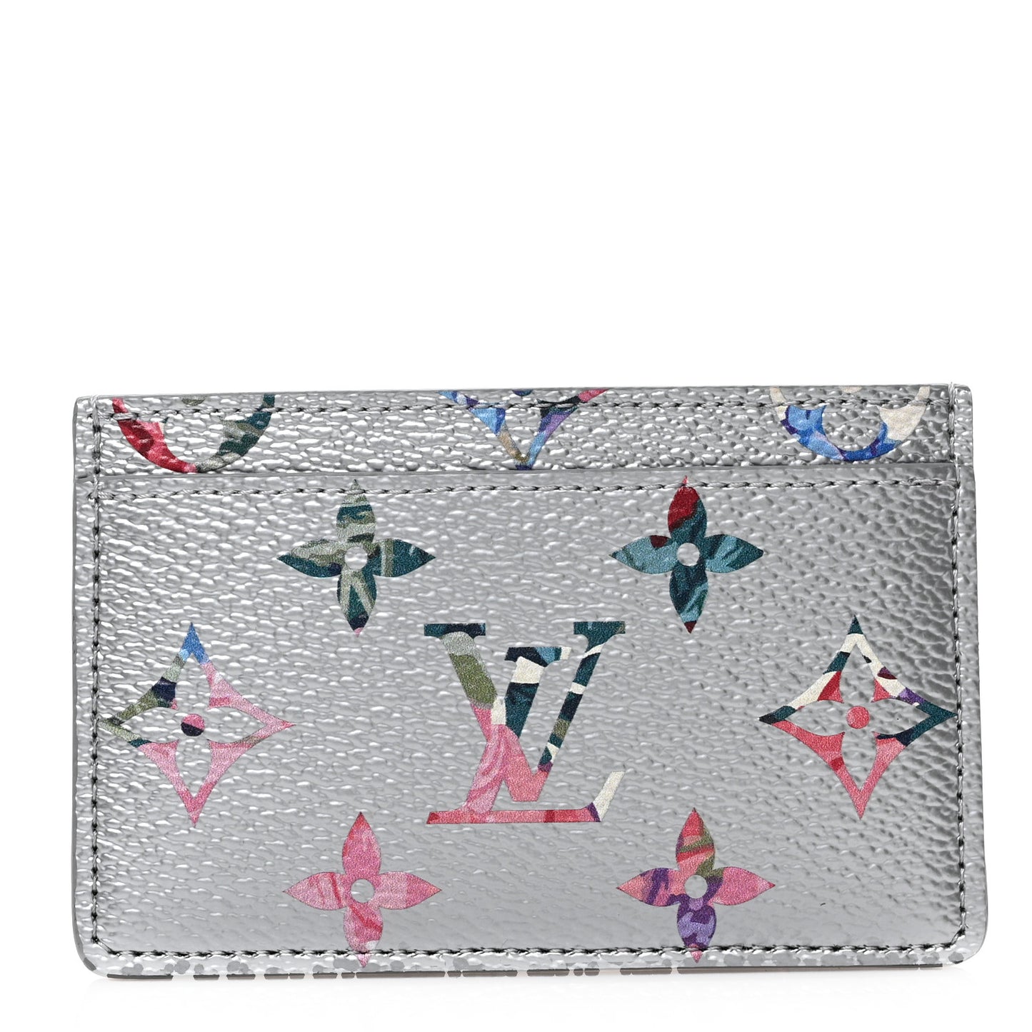 Metallic Monogram LV Garden Card Holder Silver