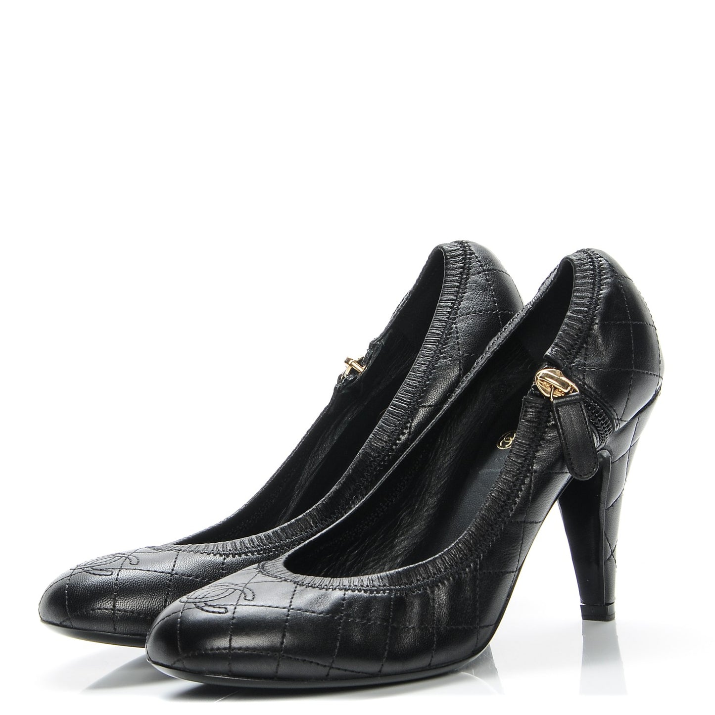 Lambskin Quilted CC Pumps 37.5 Black