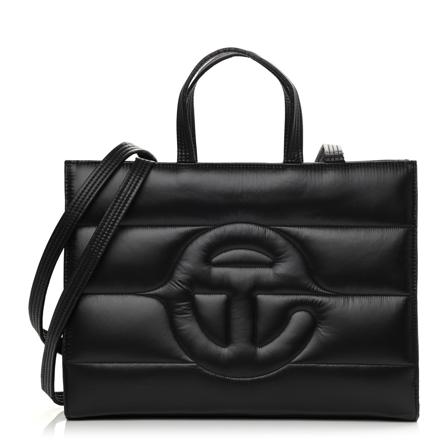 Nylon Medium Puff Shopping Bag Black