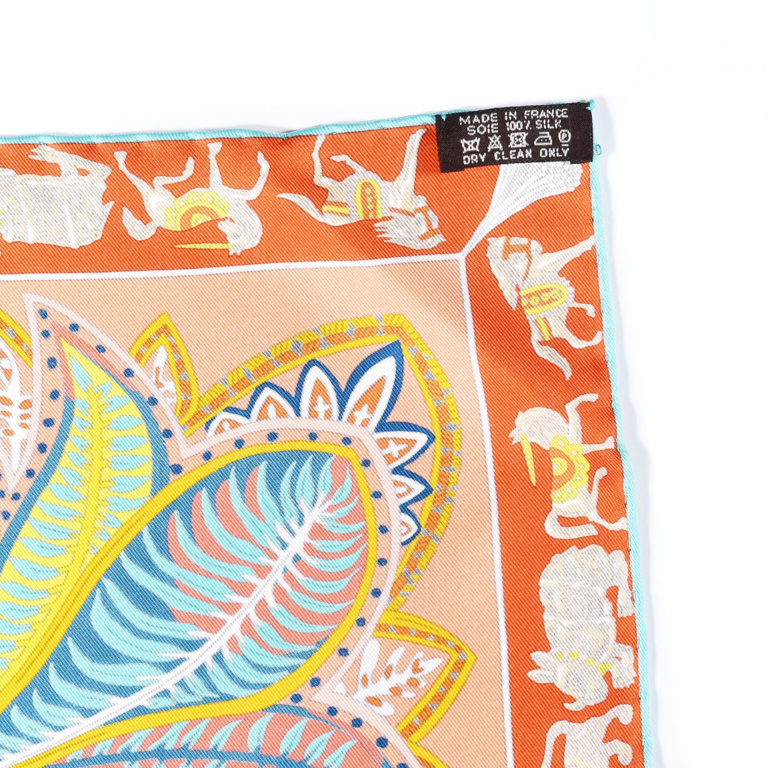 Hermes Silk Le Jardin De La Maharani Scarf 90 Saumon Orange Turquoise 2 of 4