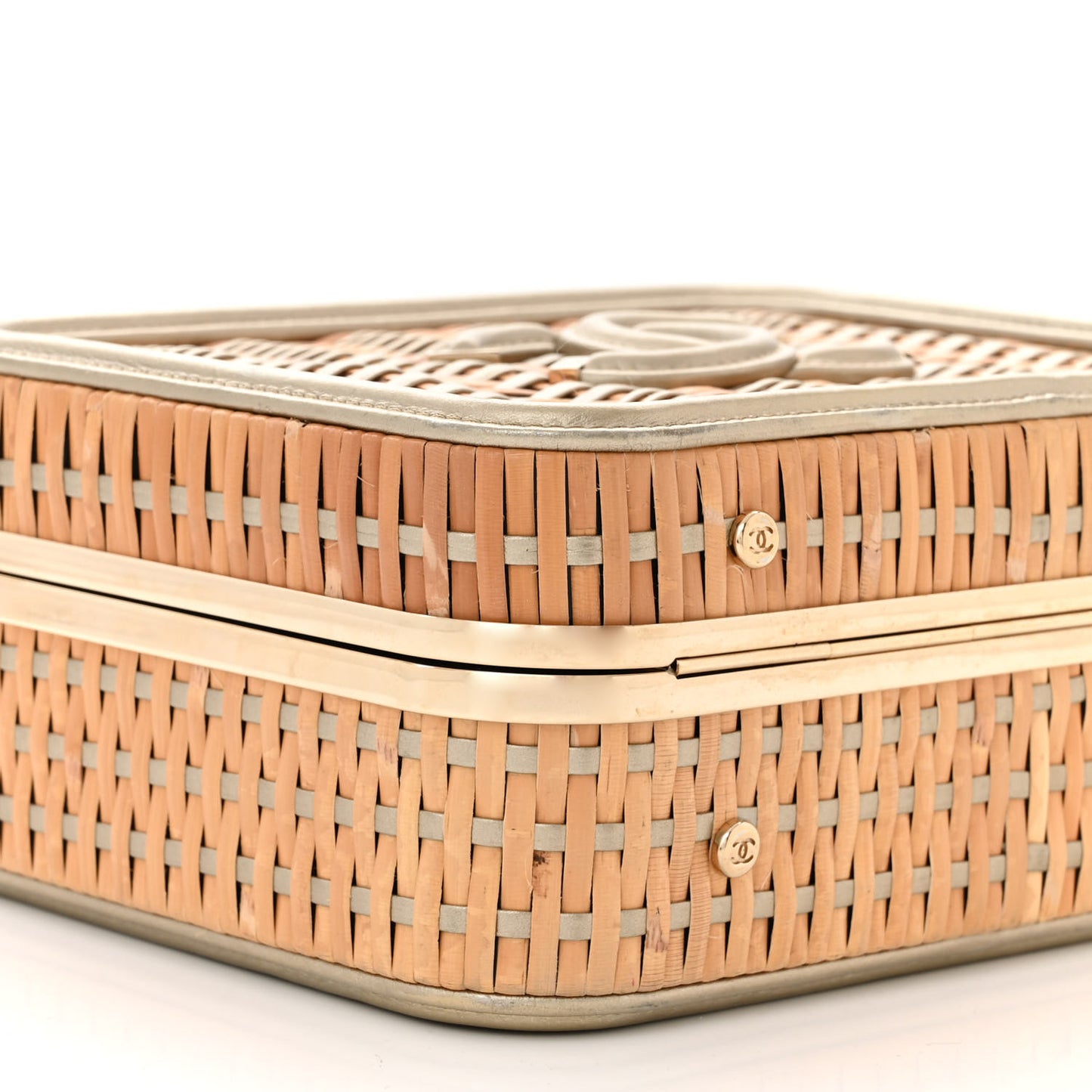 Raffia Calfskin Medium CC Filigree Vanity Case Gold