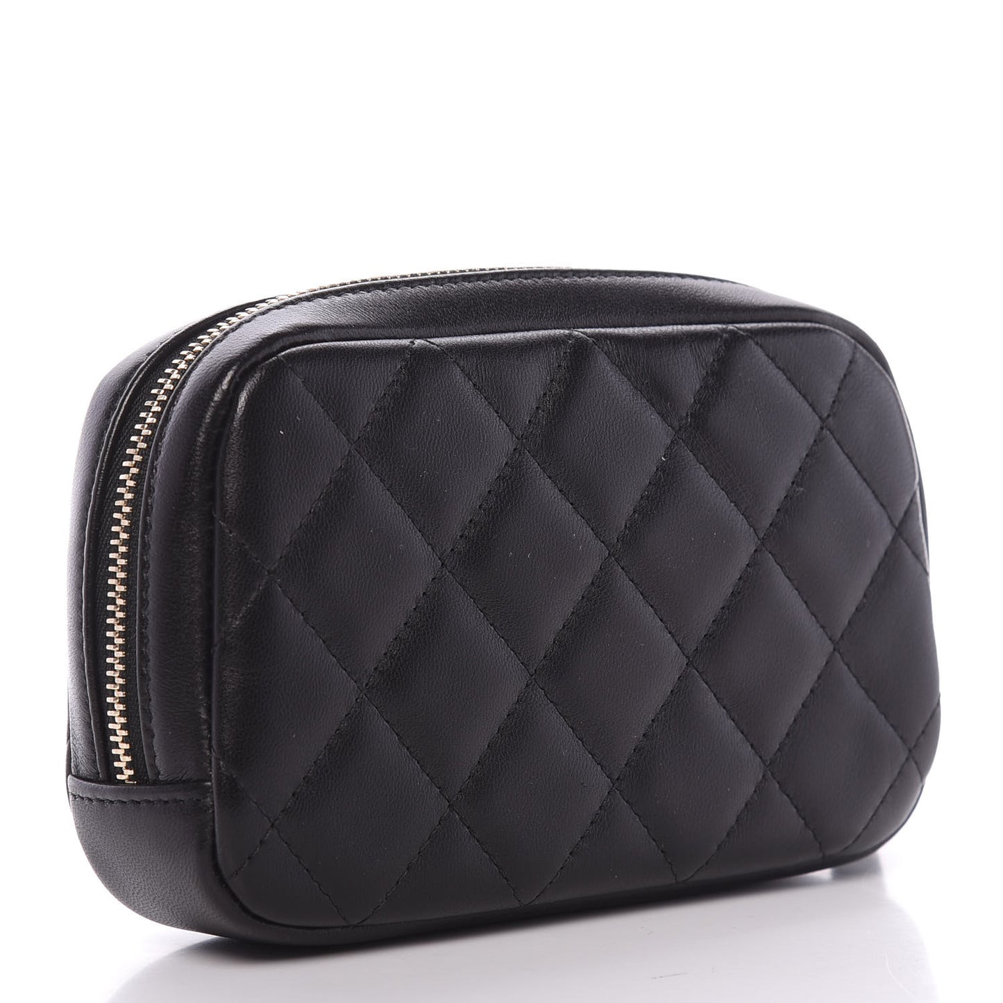 Lambskin Quilted Small Curvy Pouch Cosmetic Case Black