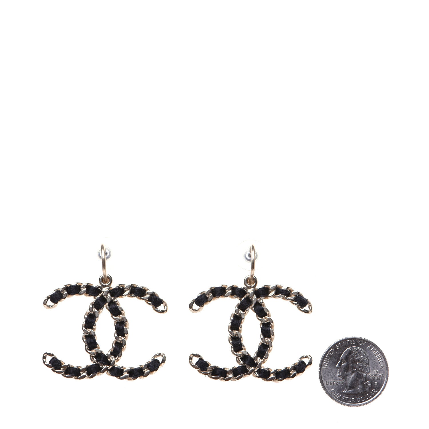 Chanel Satin CC Chain Earrings Light Gold Black 2 of 7