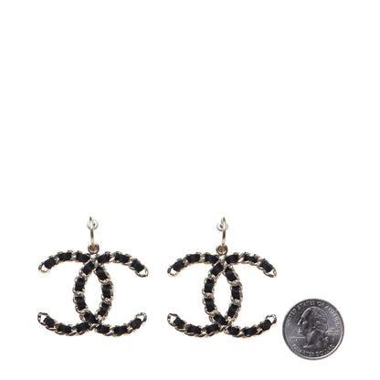 Chanel Satin CC Chain Earrings Light Gold Black 2 of 7