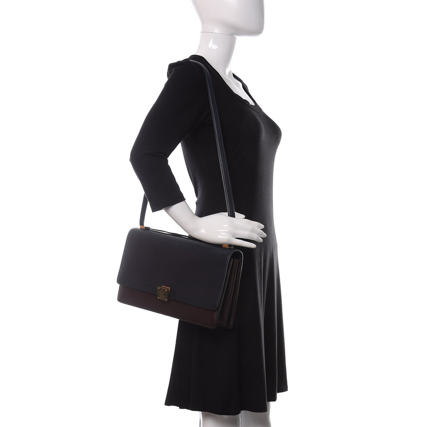 Calfskin Bicolor Medium Case Flap Navy Burgundy