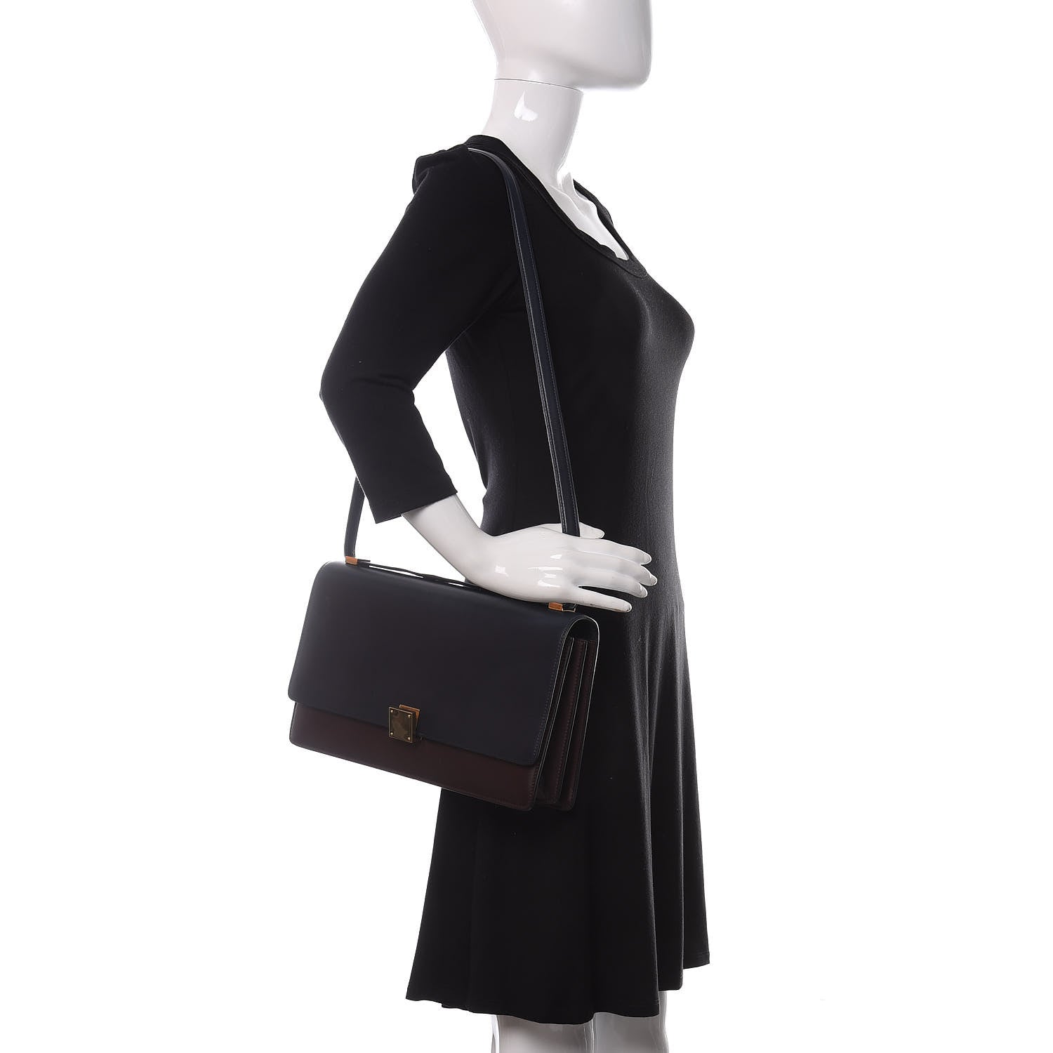 Celine Calfskin Bicolor Medium Case Flap Navy Burgundy 2 of 17
