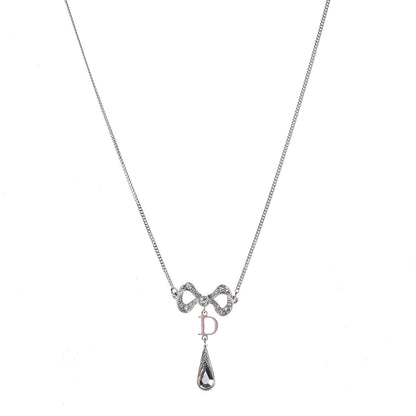 Christian Dior Crystal Bow Drop Necklace Silver 1 of 6