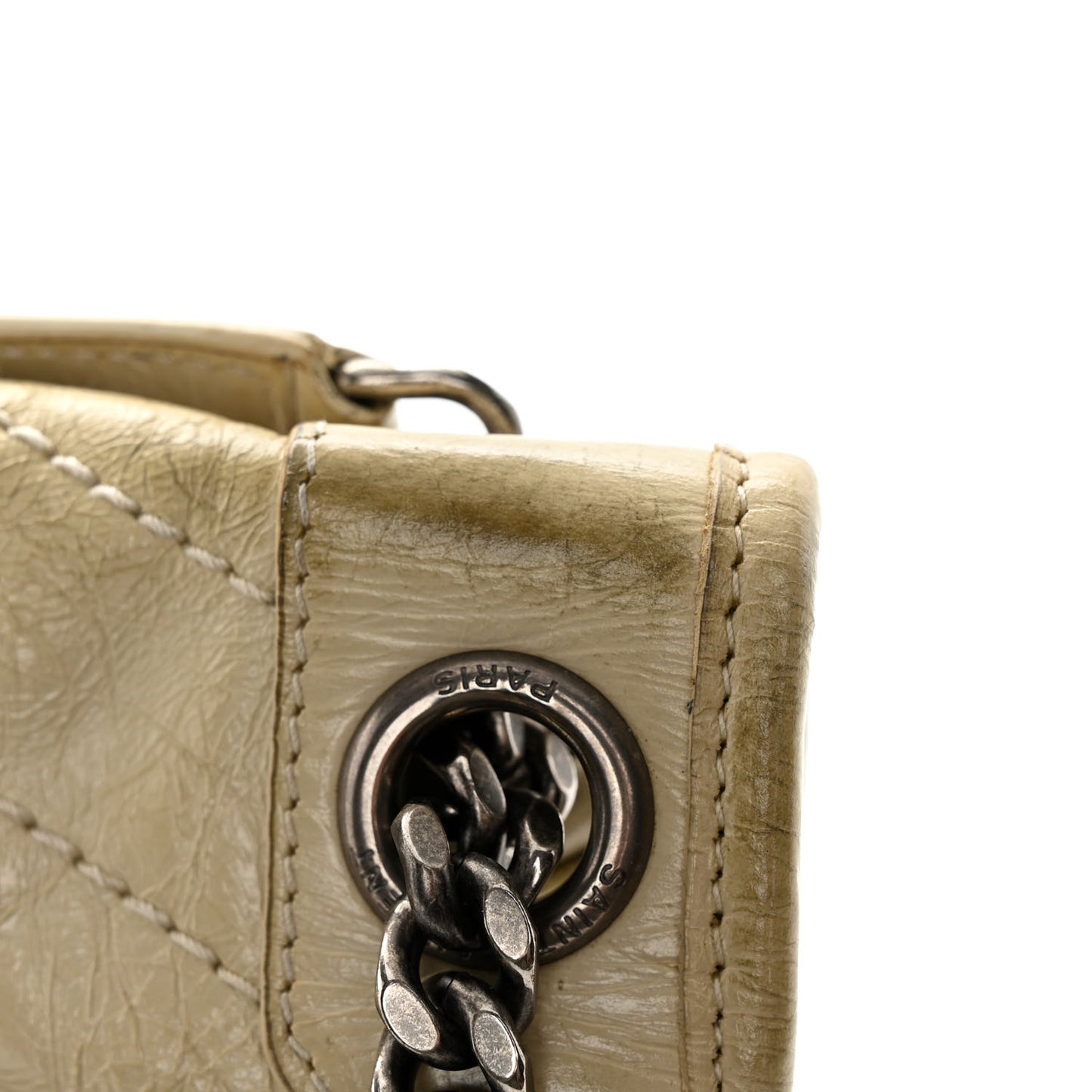 Crinkled Calfskin Matelasse Monogram Medium Niki Chain Satchel Ivory