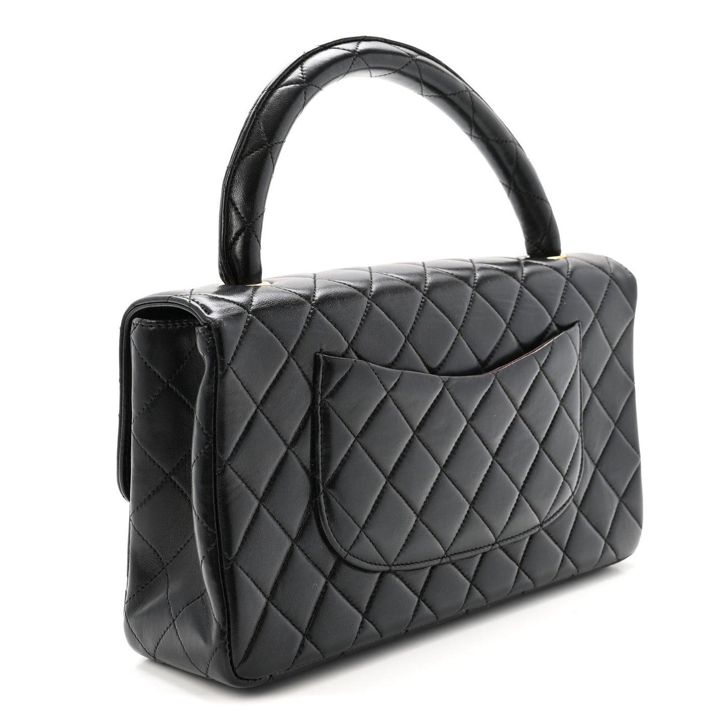 Lambskin Quilted Medium Rectangular Kelly Flap Bag Black