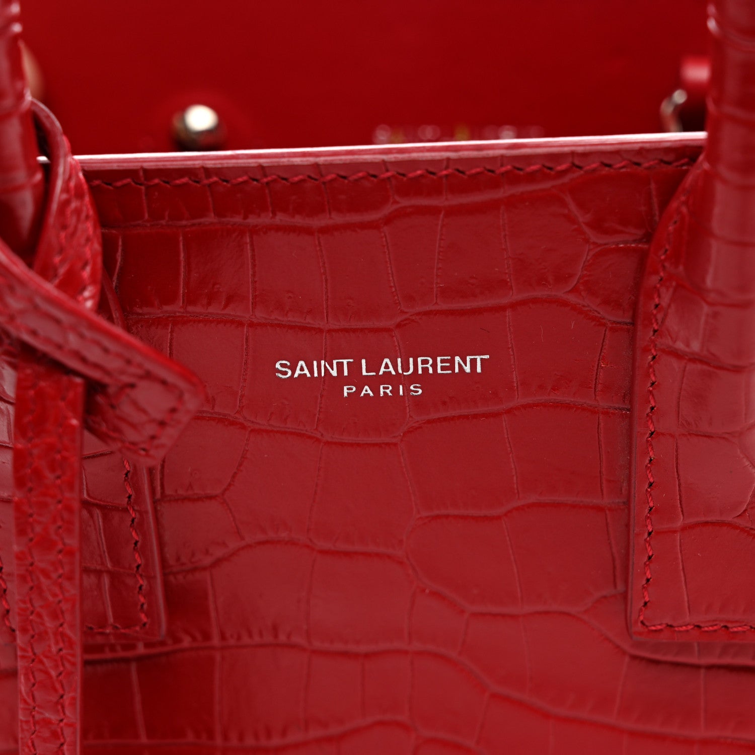 Saint Laurent Calfskin Crocodile Embossed Nano Sac De Jour Red 7 of 12