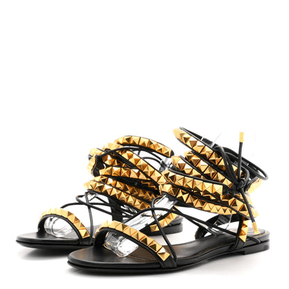 Valentino Garavani Calfskin Rockstud No Limit Gladiator Flat Sandals 37 Black 4 of 10