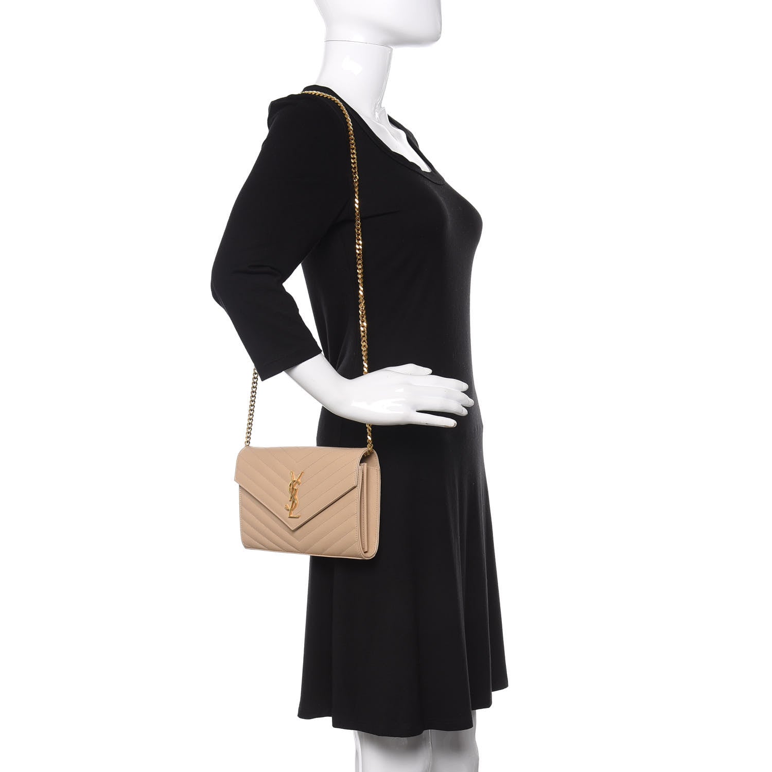 Saint Laurent Grain De Poudre Matelasse Chevron Monogram Chain Wallet Nude Powder 2 of 10