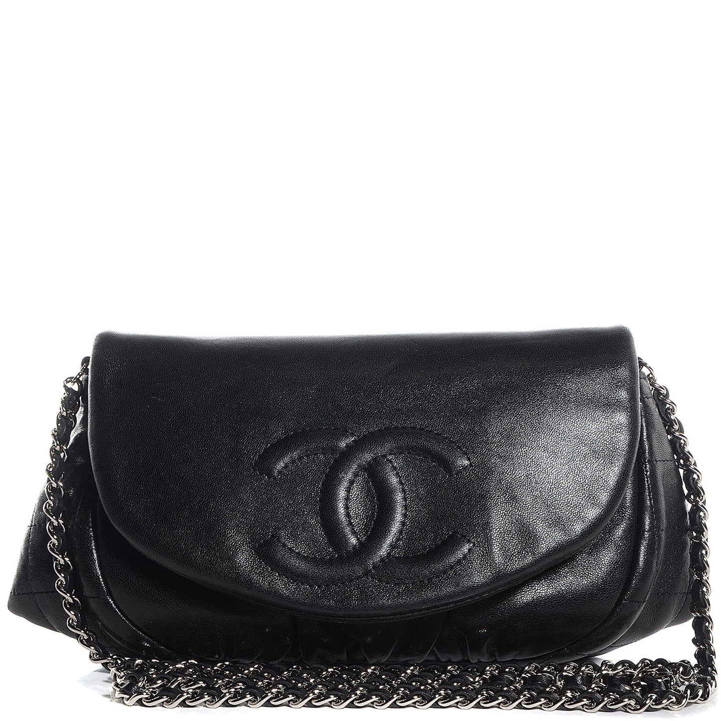 Lambskin Half Moon Wallet On Chain WOC Black
