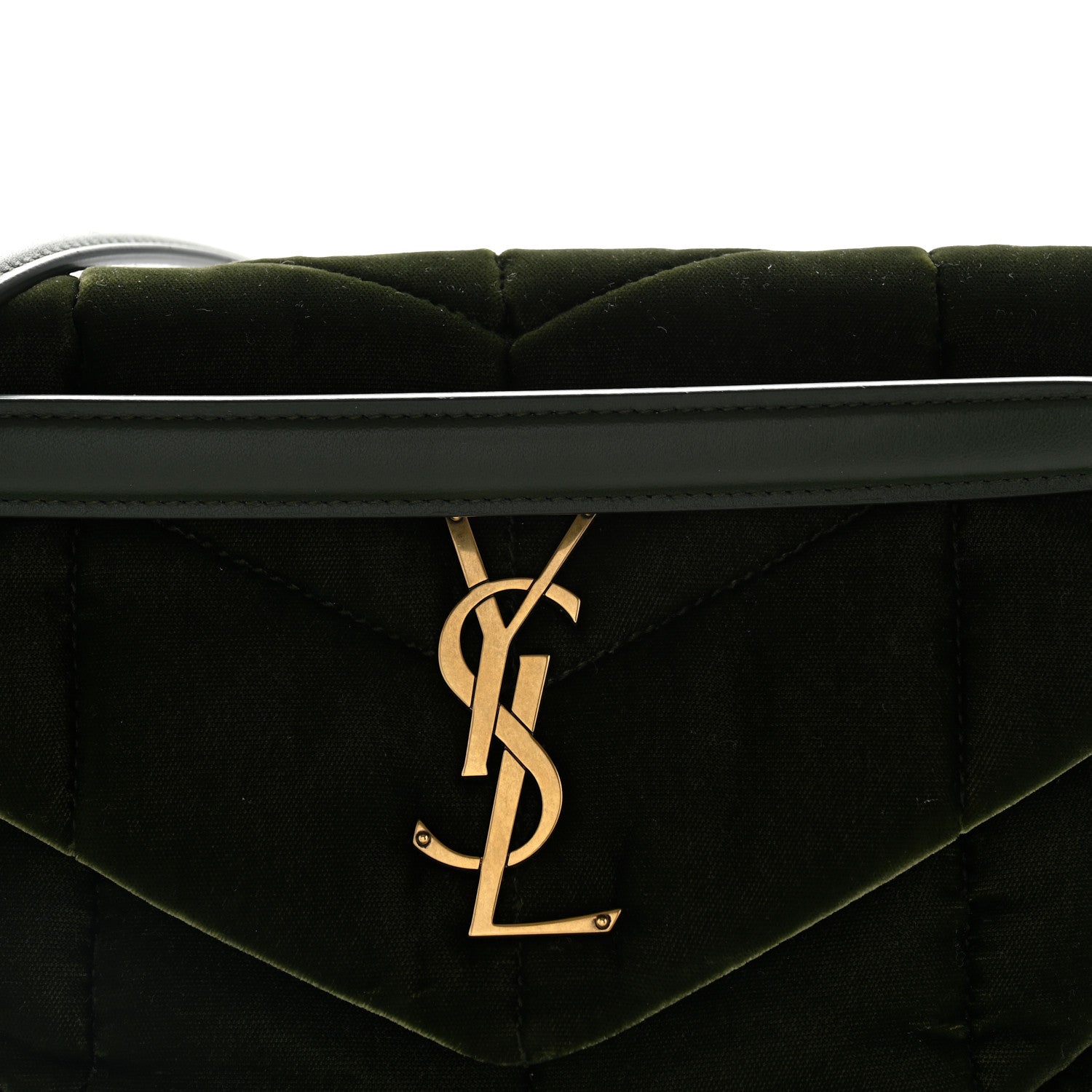 Saint Laurent Velvet Quilted Small Loulou Puffer Monogram Chain Satchel Kaki Musk 7 of 9