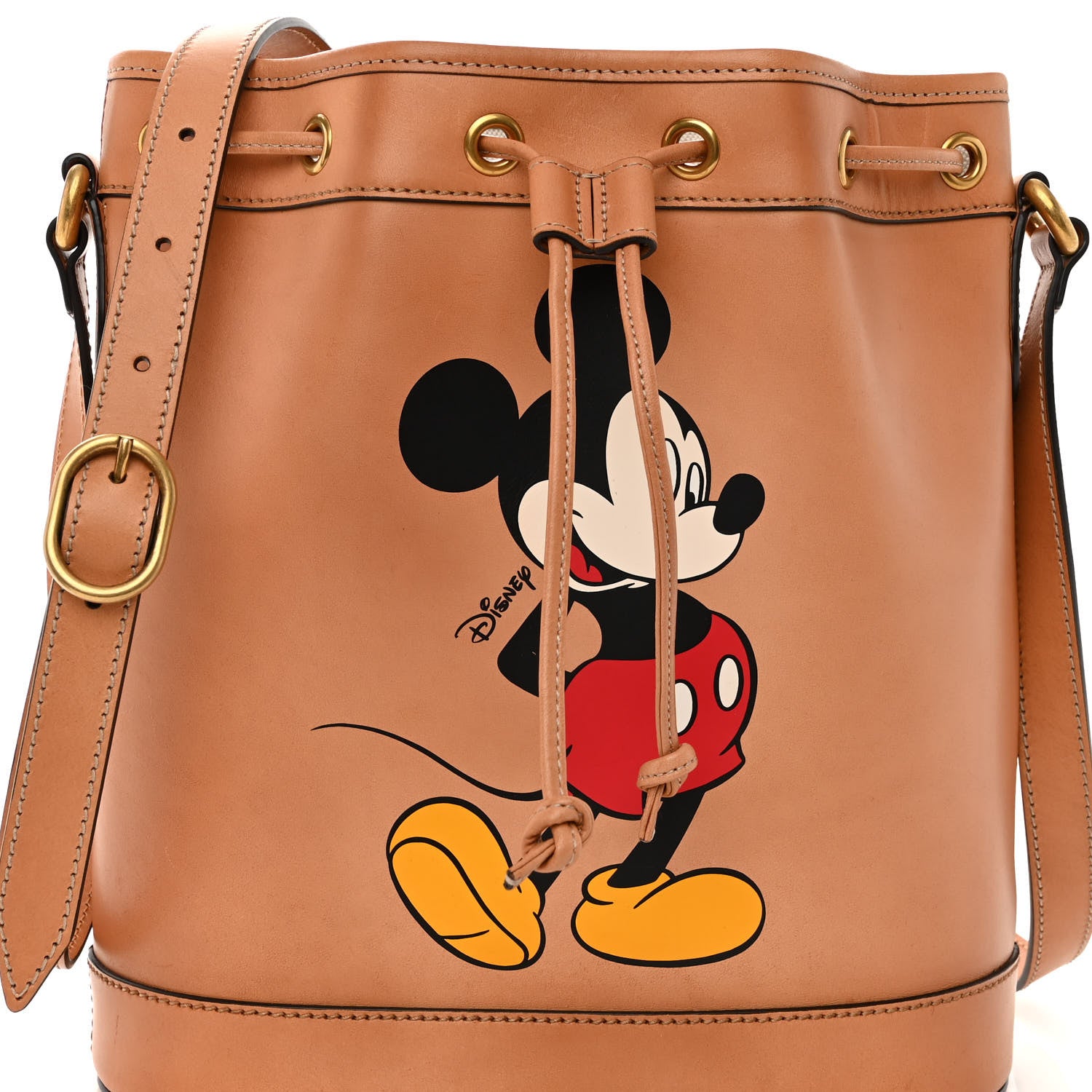Gucci X DISNEY Calfskin Mickey Mouse Printed Bucket Bag Brown 8 of 12