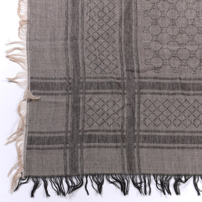 Gucci Wool Silk GG Monogram Diamante Plaid Surviee Shawl Beige Dark Brown 2 of 4