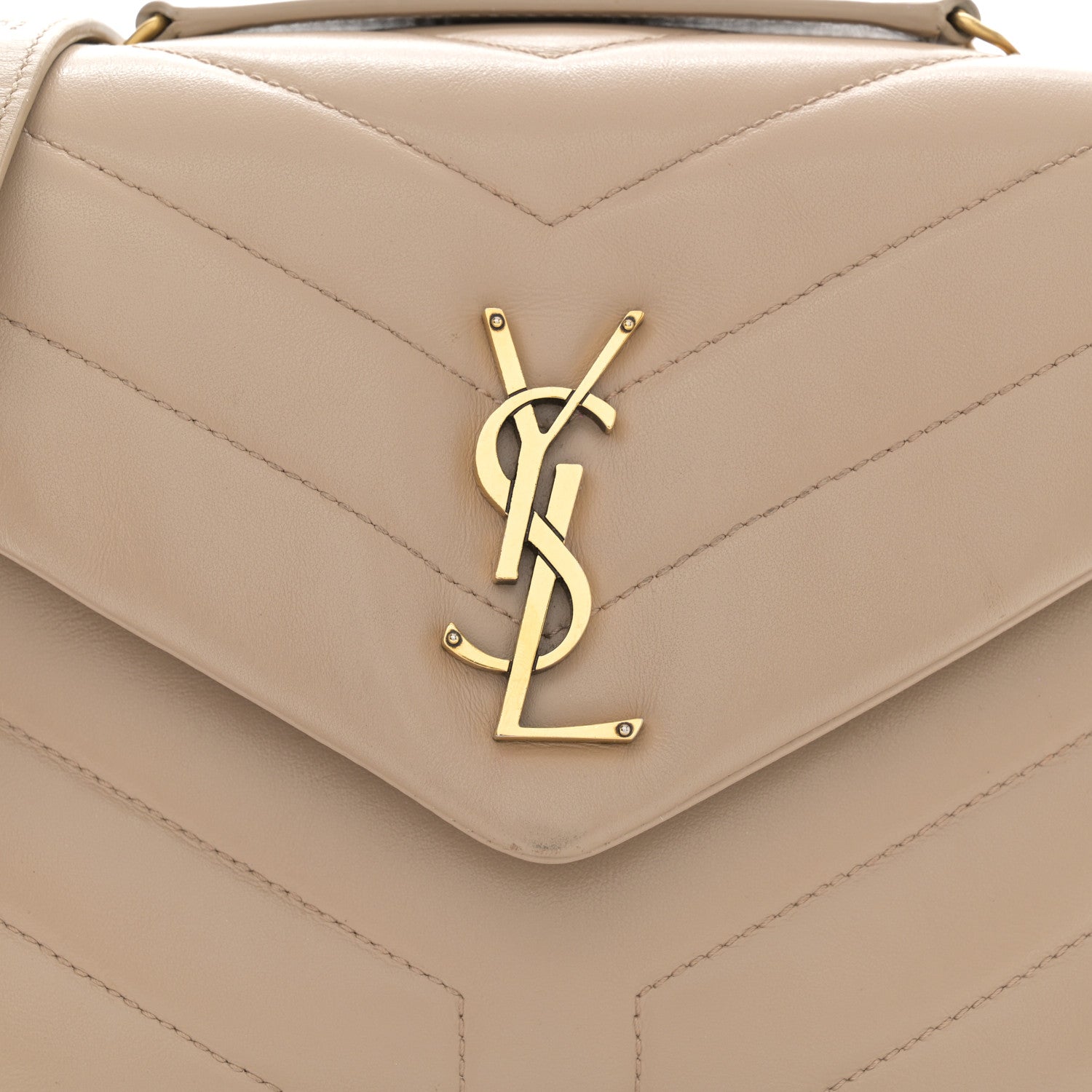 Saint Laurent Calfskin Y Quilted Monogram Small Loulou Chain Satchel Dark Beige 8 of 16