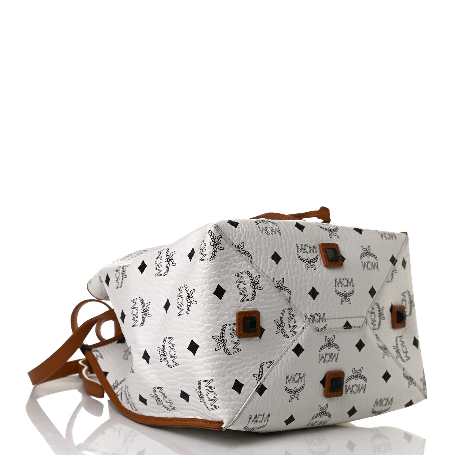 MCM Visetos Drawstring Bucket Bag White 3 of 14