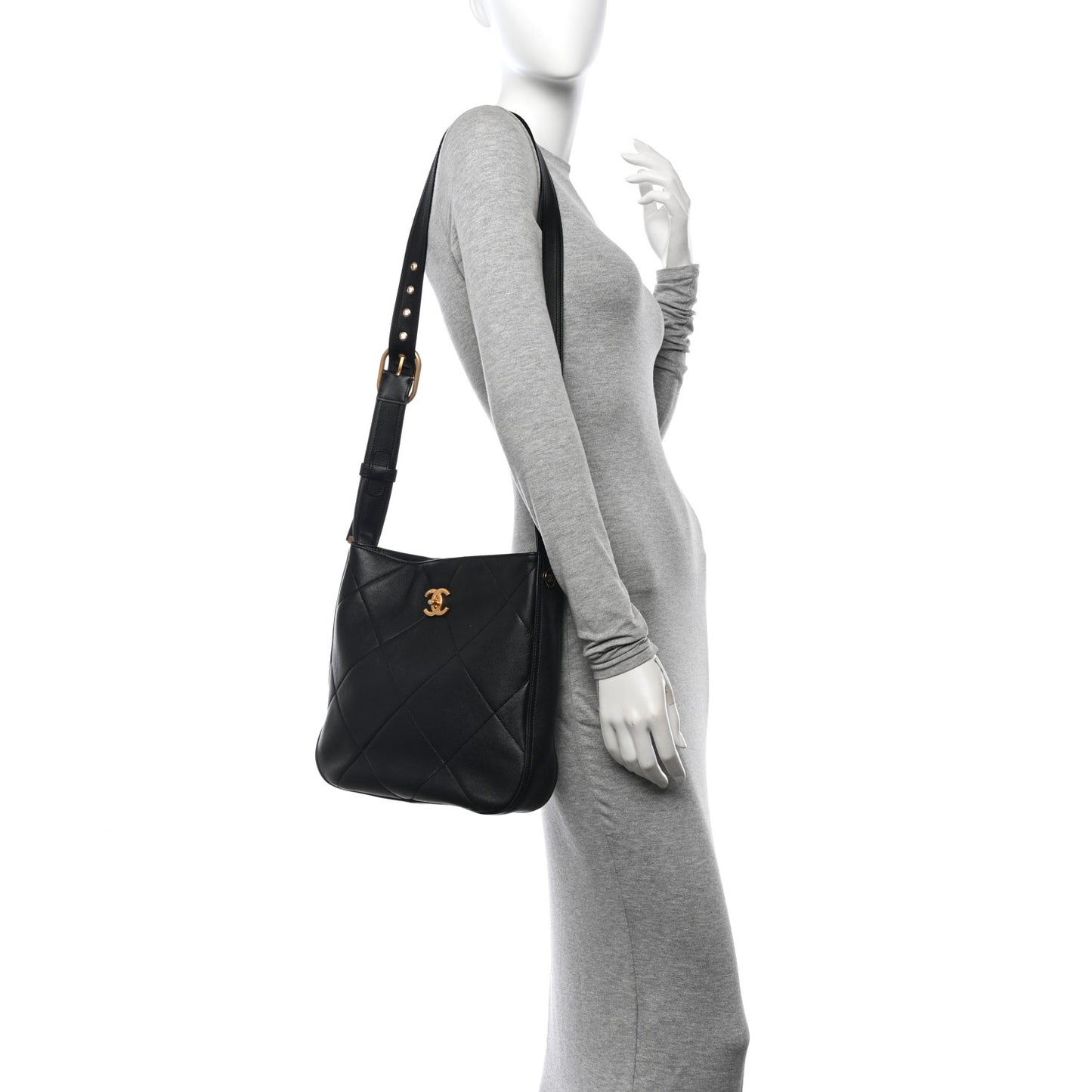 Calfskin Stitched Easy Mood Hobo Black