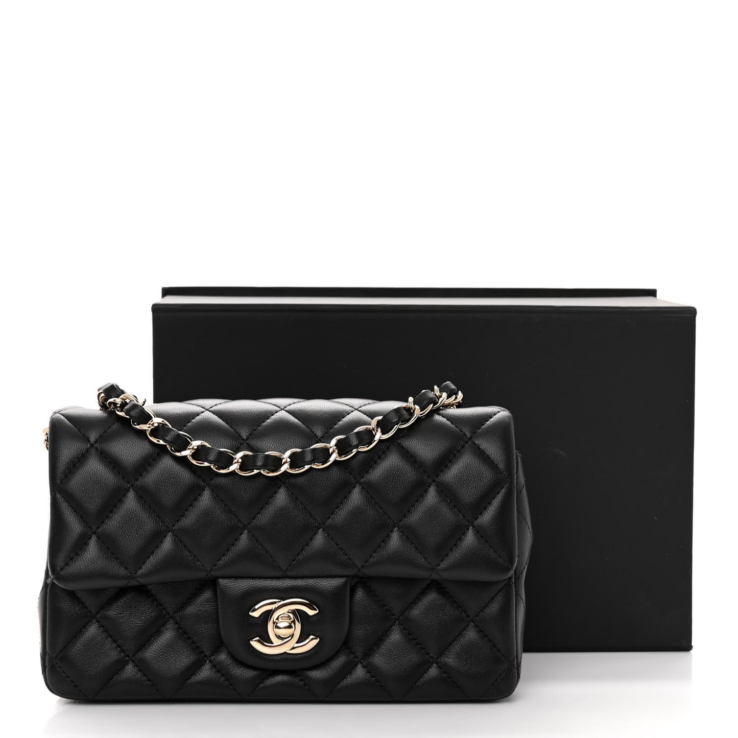 Lambskin Quilted Mini Rectangular Flap Black
