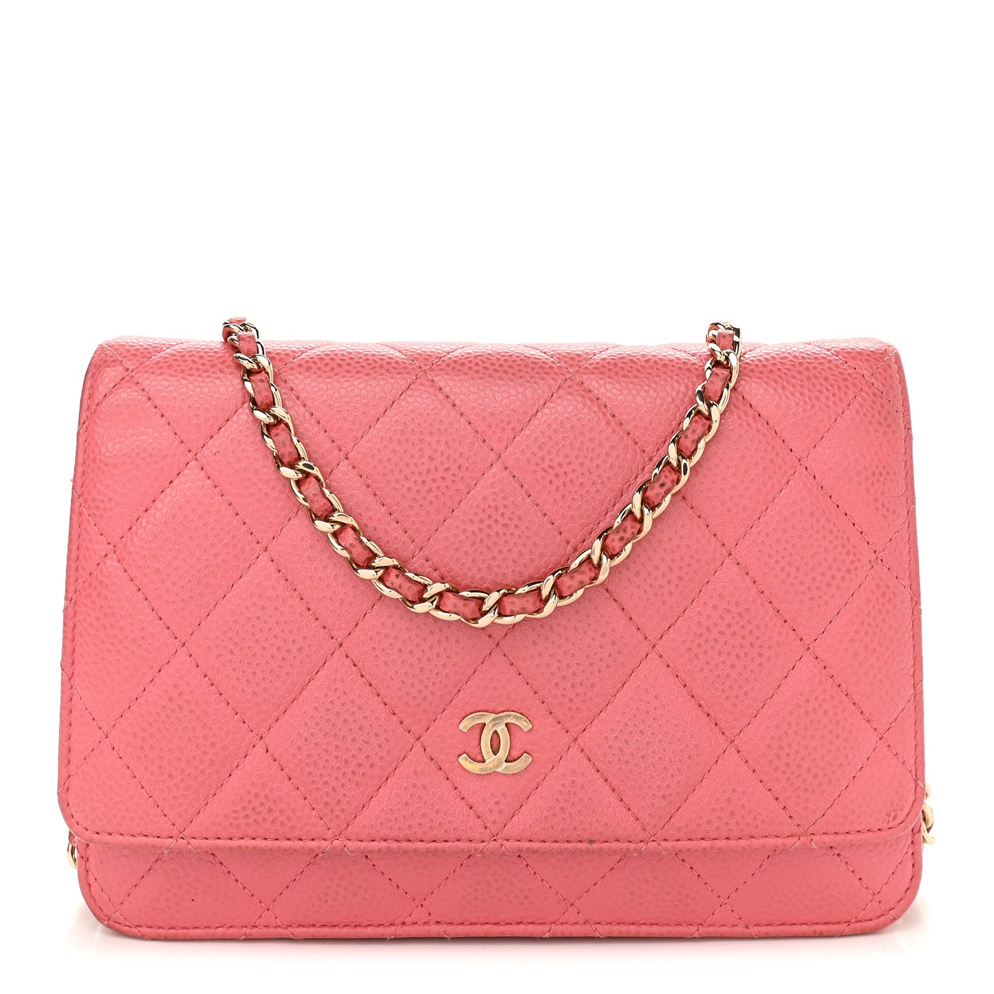 Caviar Quilted Wallet on Chain WOC Pink