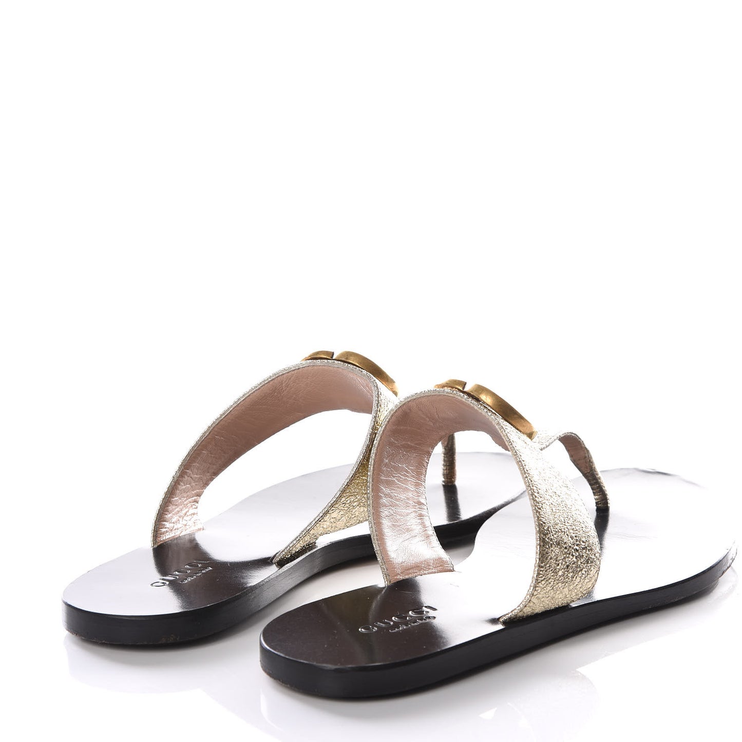 Nappa Silk Galassia GG Marmont Thong Flat Sandals 35 Platino