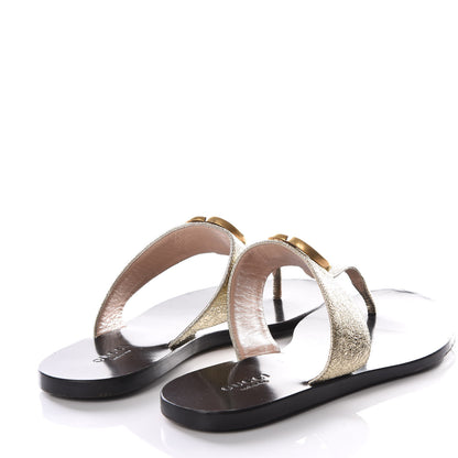 Gucci Nappa Silk Galassia GG Marmont Thong Flat Sandals 35 Platino 4 of 8