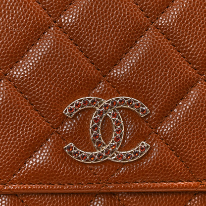 Chanel Shiny Caviar Quilted Strass Wallet On Chain WOC Light Brown 22 of 25
