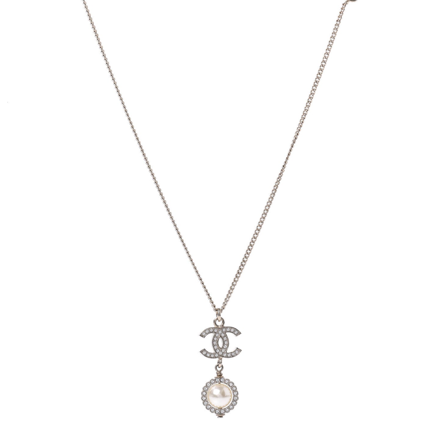 Crystal CC Pearl Drop Necklace Gold