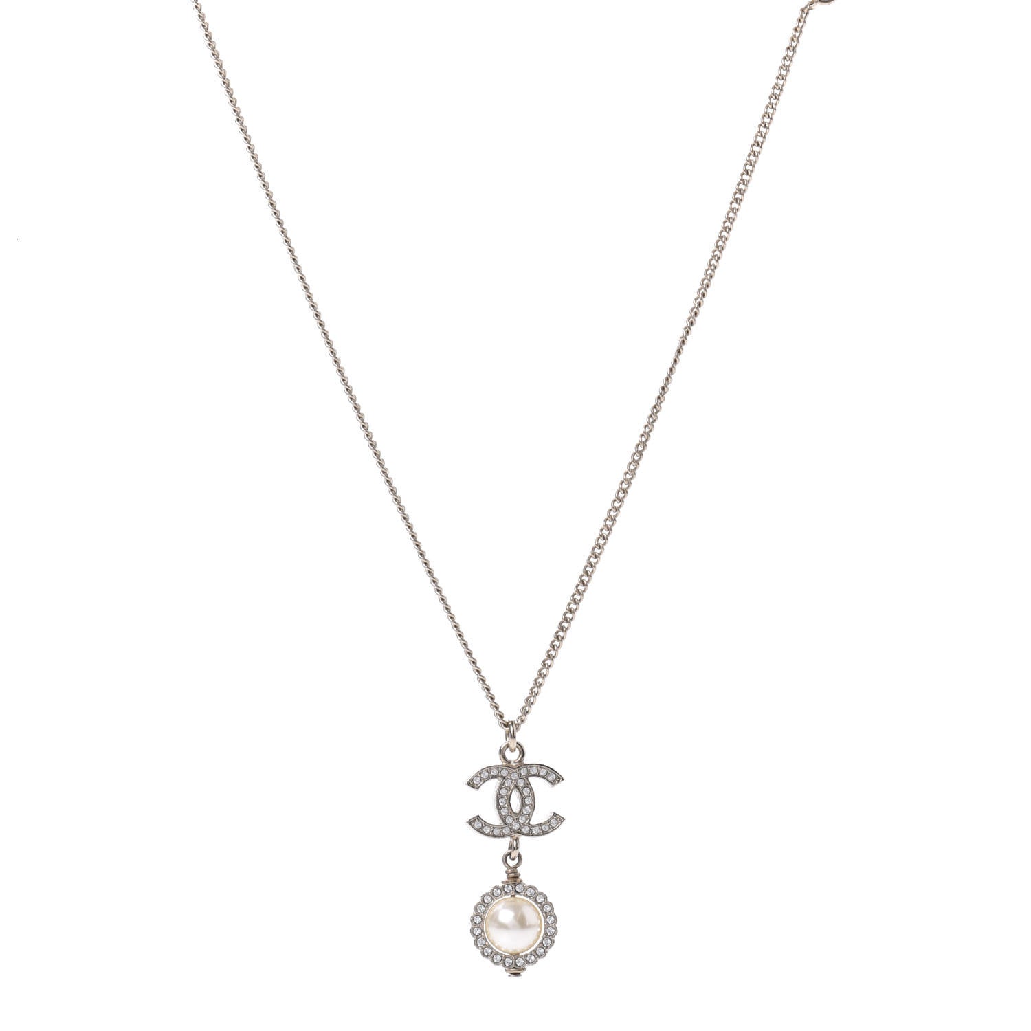 Chanel Crystal CC Pearl Drop Necklace Gold 1 of 6