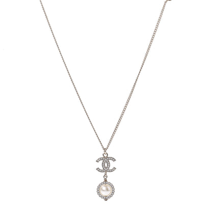 Chanel Crystal CC Pearl Drop Necklace Gold 1 of 6
