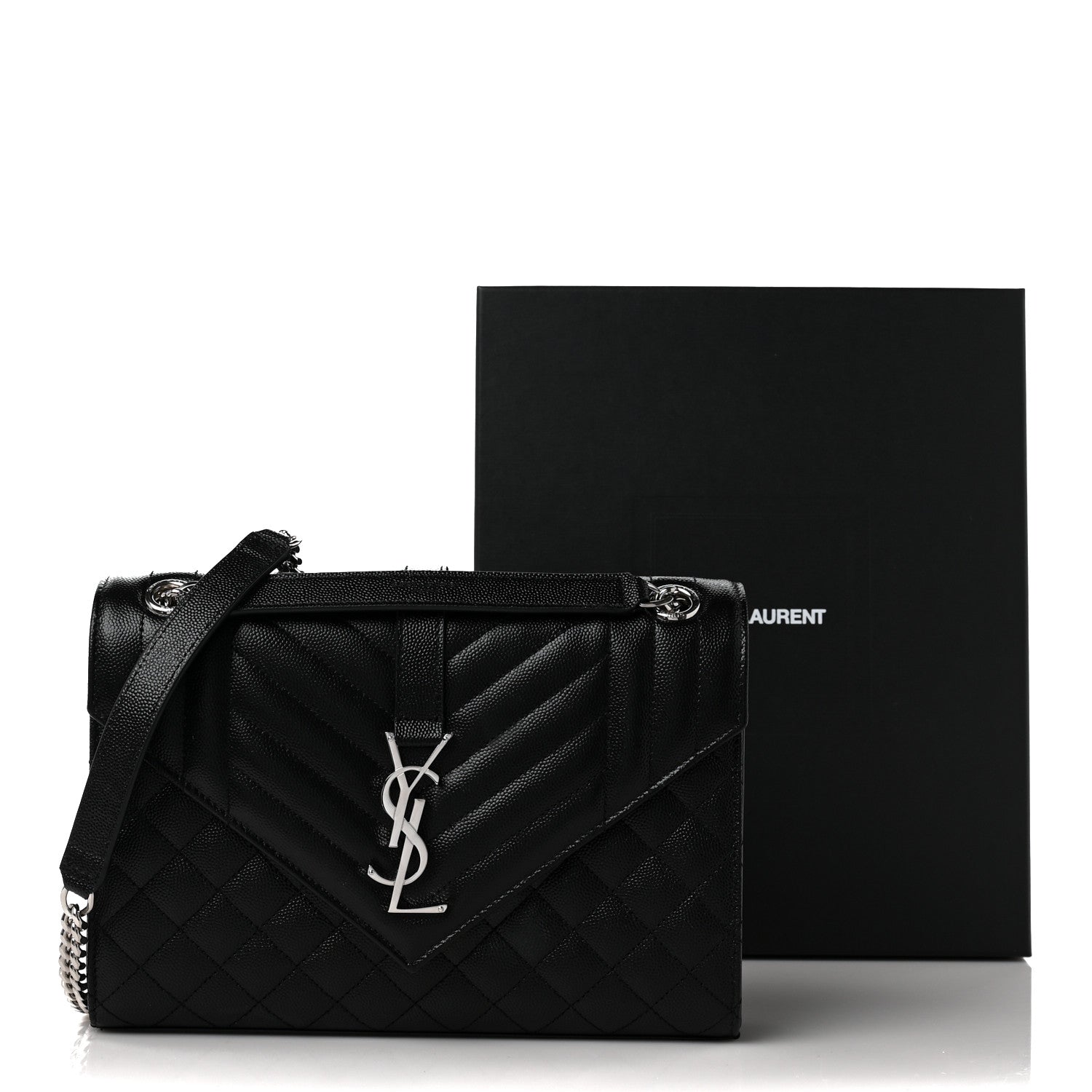 Saint Laurent Grain De Poudre Textured Mixed Matelasse Triquilt Medium Monogram Satchel Black 8 of 8