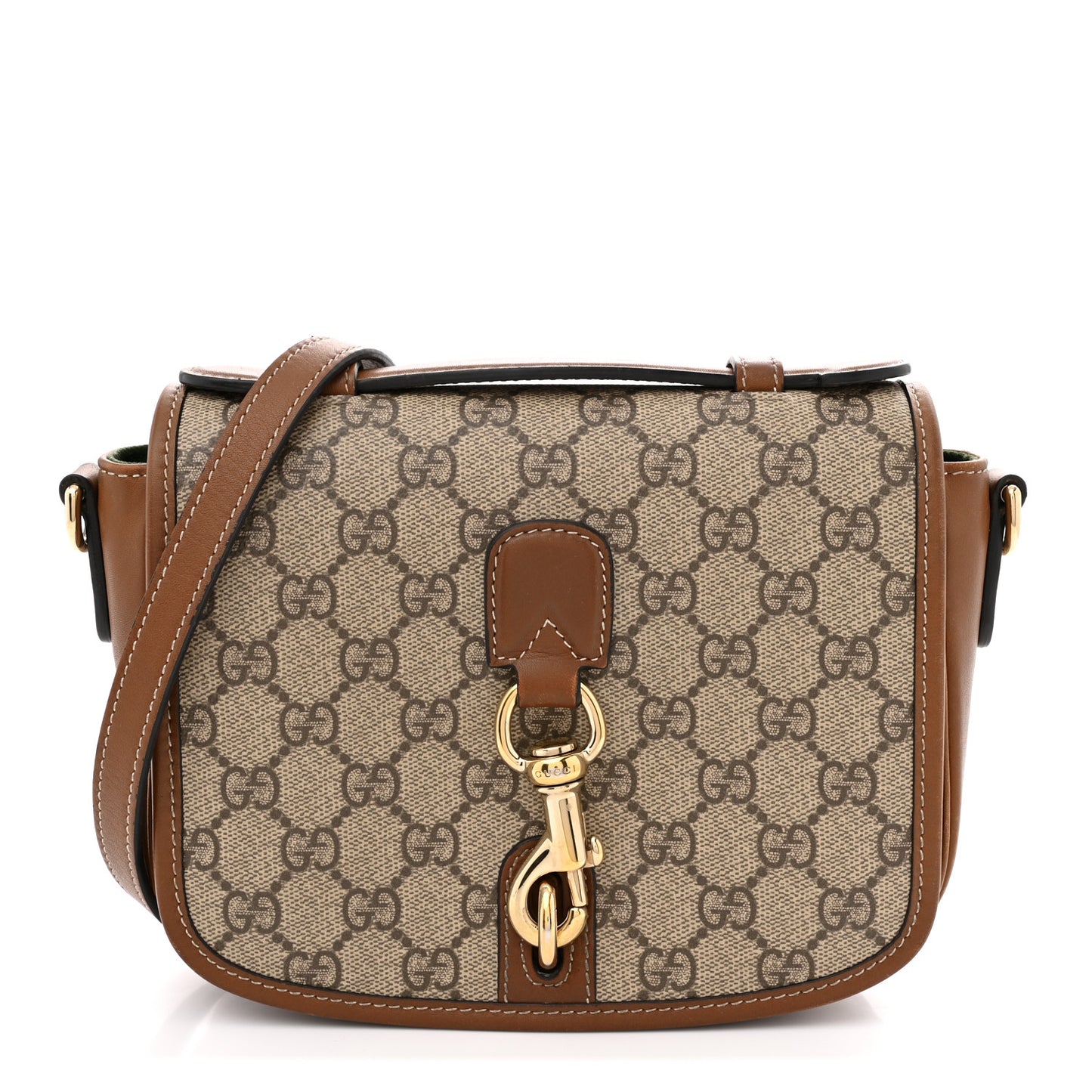 GG Supreme Monogram Textured Calfskin Emblem Mini Shoulder Bag Beige Dark Brown
