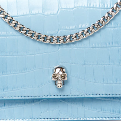 Alexander McQueen Calfskin Crocodile Embossed Medium Skull Top Handle Bag Blue 9 of 11