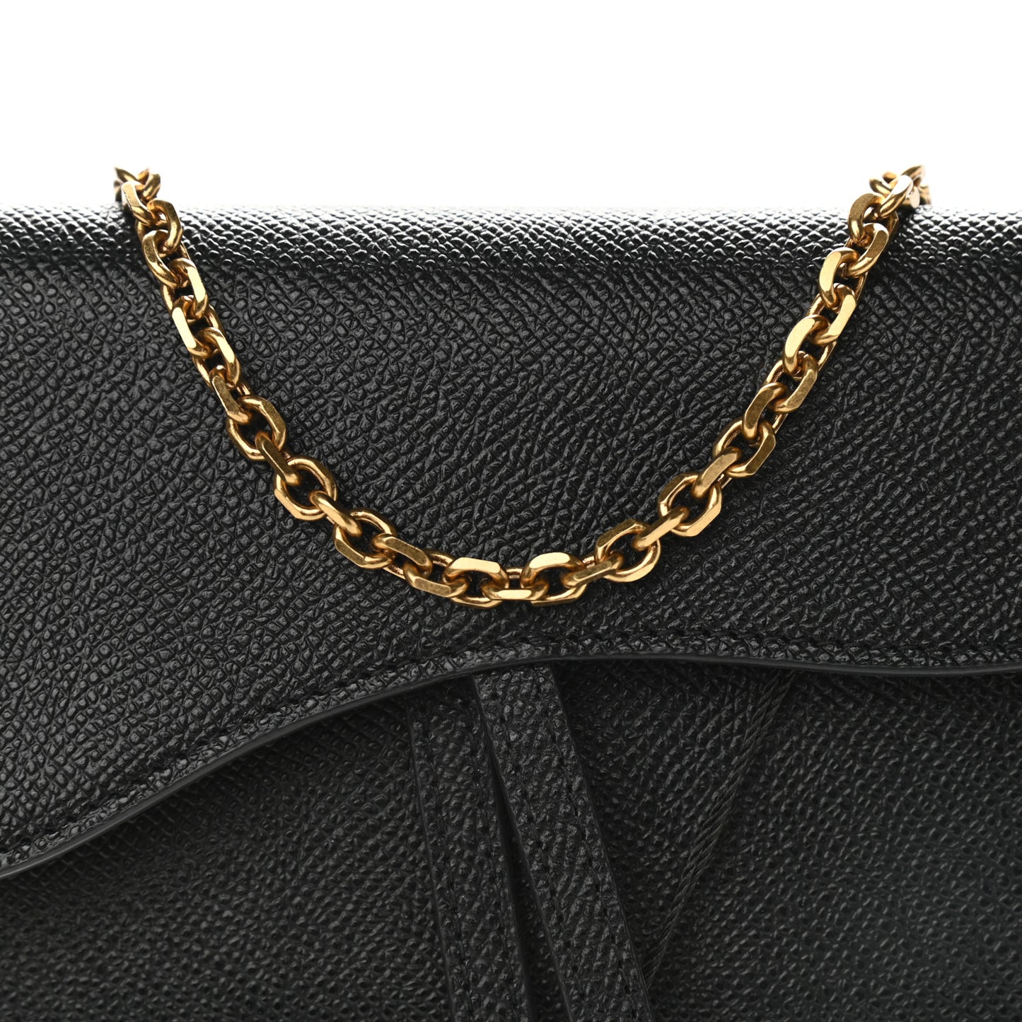 Grained Calfskin Saddle Chain Wallet Pouch Black