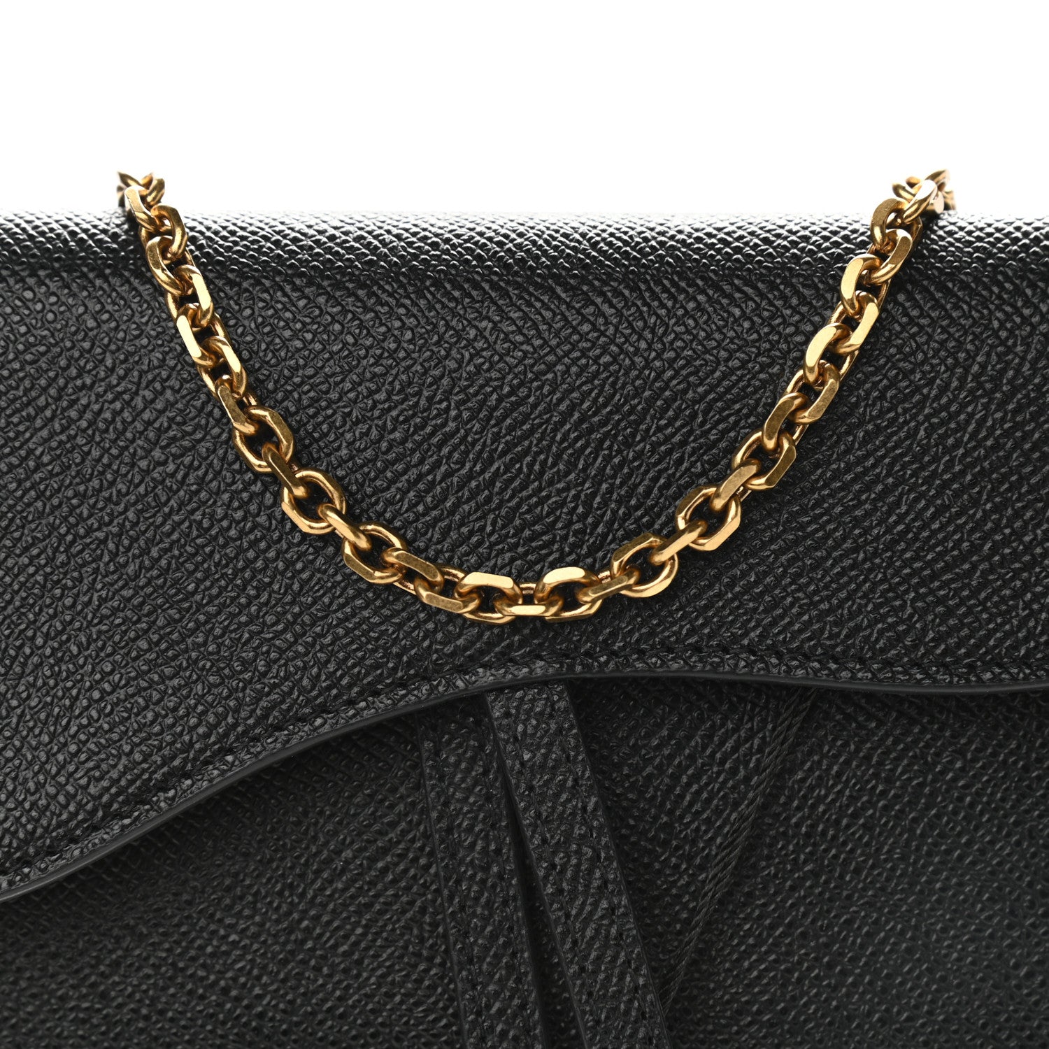 Christian Dior Grained Calfskin Saddle Chain Wallet Pouch Black 7 of 7