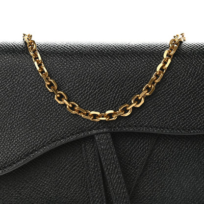 Christian Dior Grained Calfskin Saddle Chain Wallet Pouch Black 7 of 7