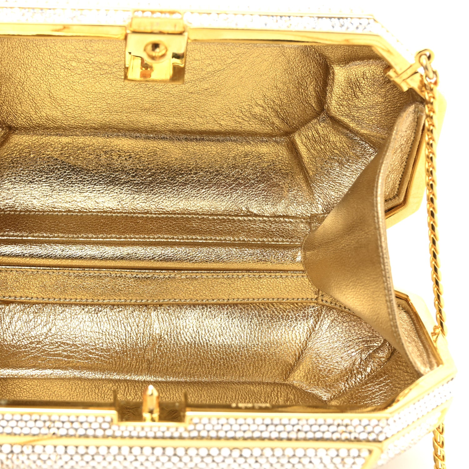 Judith Leiber Swarovski Crystal Minaudiere Clutch Gold Silver 5 of 11