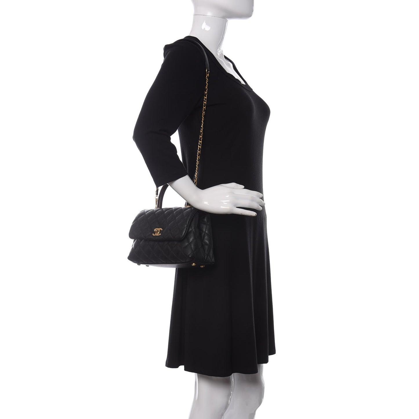 Caviar Lizard Embossed Quilted Mini Coco Handle Flap Black