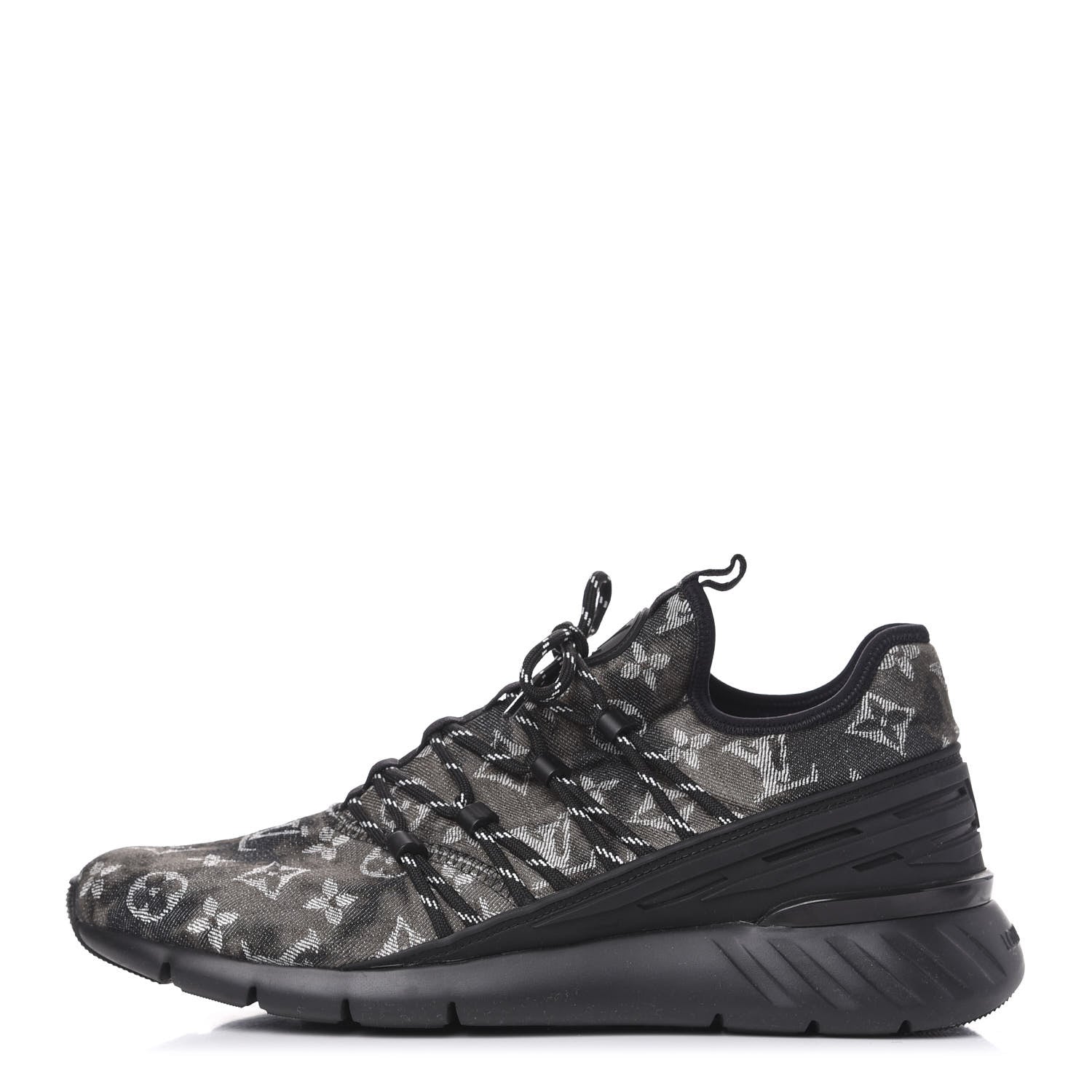 Louis Vuitton Denim Rubber Monogram Tie Dye Mens Fastlane Low Sneakers 9 Black 1 of 7