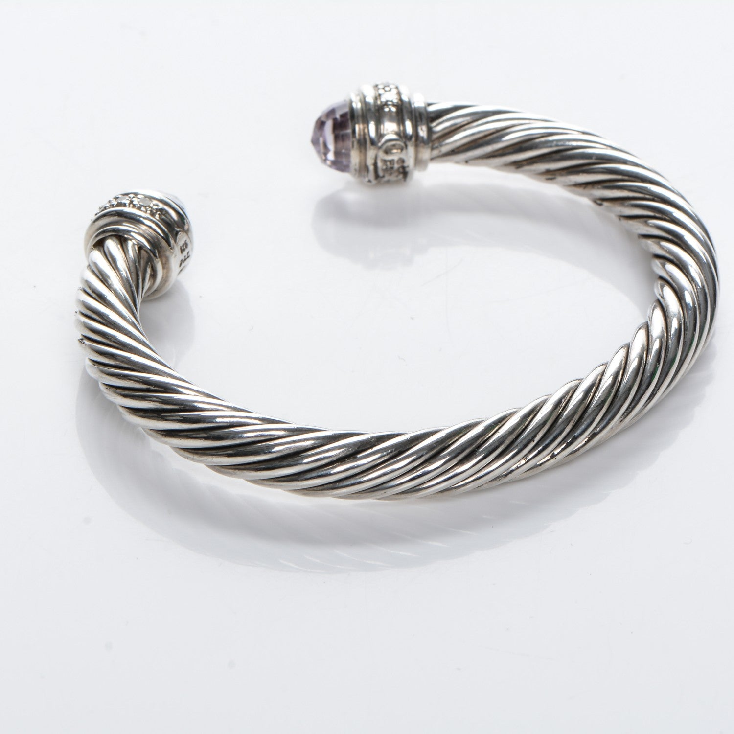 David Yurman Sterling Silver Diamond Amethyst 7mm Cable Classics Bracelet 3 of 5