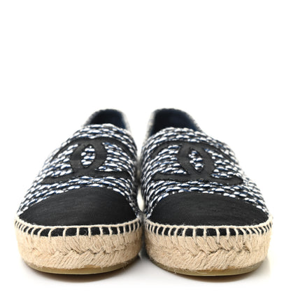Chanel Tweed Grosgrain CC Espadrilles 36 Black Navy White 2 of 9